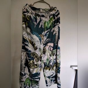 Peach Tropical Leaf Print Pants